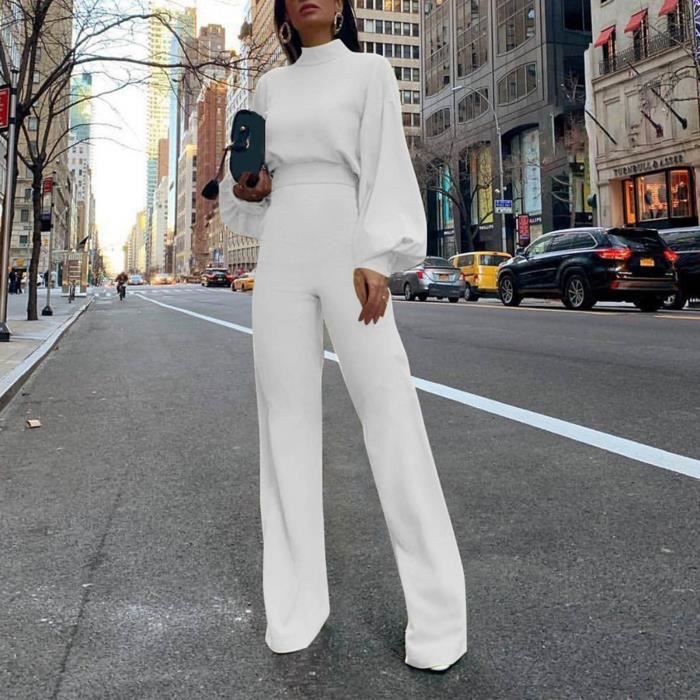 COMBINAISON COMBIPANTALON COMBISHORT Combinaison femme taille haute slim elegante couleur White Cdiscount Pret a Porter