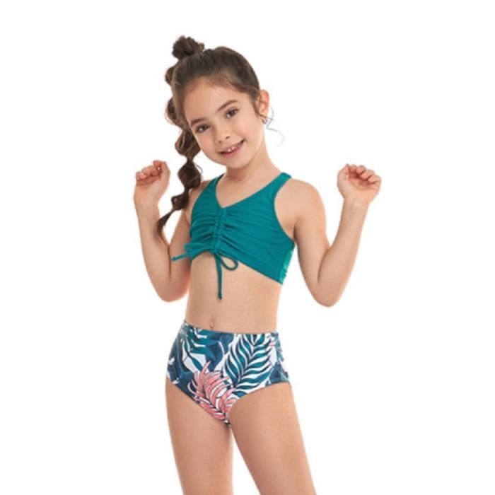 Aillot de Bain Fille, Maillot de Bain Filles Bikini Enfant Deux pièces de  Style de Fleurs et pour la Plage 4-16 Ans-128