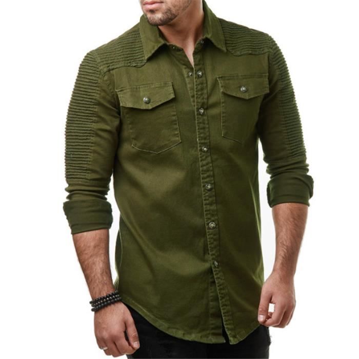 Chemise en jean verte homme new arrivals