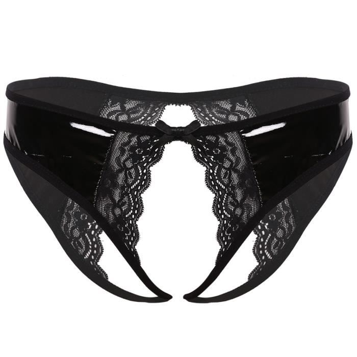 Iixpin Slip Ouvert Entrejambe Sexy Femme Cuir Verni Dentelle String Fendue Erotique Tanga Bikini S XL Noir Cdiscount Boutique Erotique