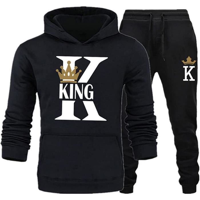 Ensemble de surv tement King Queen imprim pour couple Noir