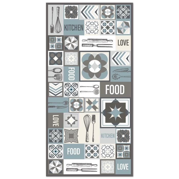 panorama tapis du sol vinyle cuisine collage mots carrelage bleu 80x150cm tapis de cuisine en pvc linoleum vinyle antiderapant achat vente tapis cdiscount
