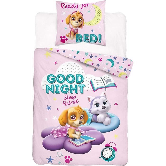 Parure De Lit Pat Patrouille Rose Housse De Couette 140x0 Cm Stella Et Everest Taie D Oreiller 100 Coton Cdiscount Maison