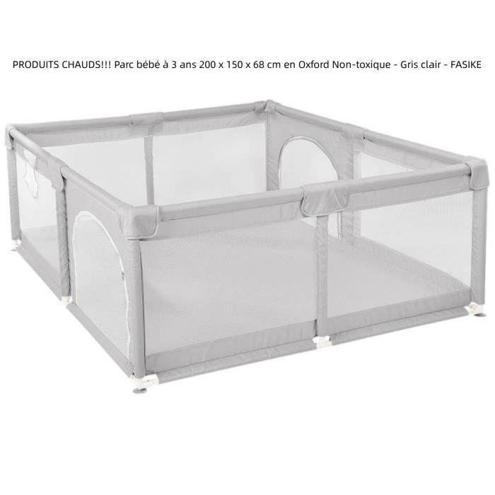 Parc Bébé Modulable 180x150 Cm – Tissu Oxford, Tubes Acier, Hauteur 66 Cm – Sécurisé, Vue 360°, Facile à Monter & Transporter