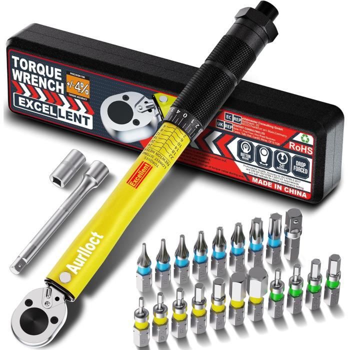 Clé Dynamométrique 3/8" 5-70 Nm Précise + Kit 5 Pièces – Pour Auto, Moto, Vélos – Cliquet Réversible & Précision ±3%