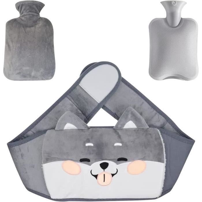 Bouillotte Tricotée En Caoutchouc Avec Couverture Peluche 1000ml - Soulagement Douleur & Chaleur (Gris)