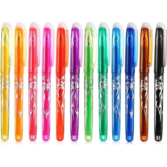 QIUJUNDE 12 Stylos à bille multicolores effaçables pour effacer, Multicolore 0,5mm Mine Roller