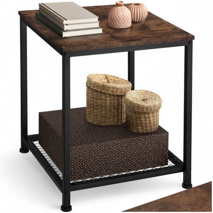 Table basse - TECTAKE - Table dappoint DERBY au style industriel bois MDF et acier 455 x 455 x 555 cm - Bois foncé