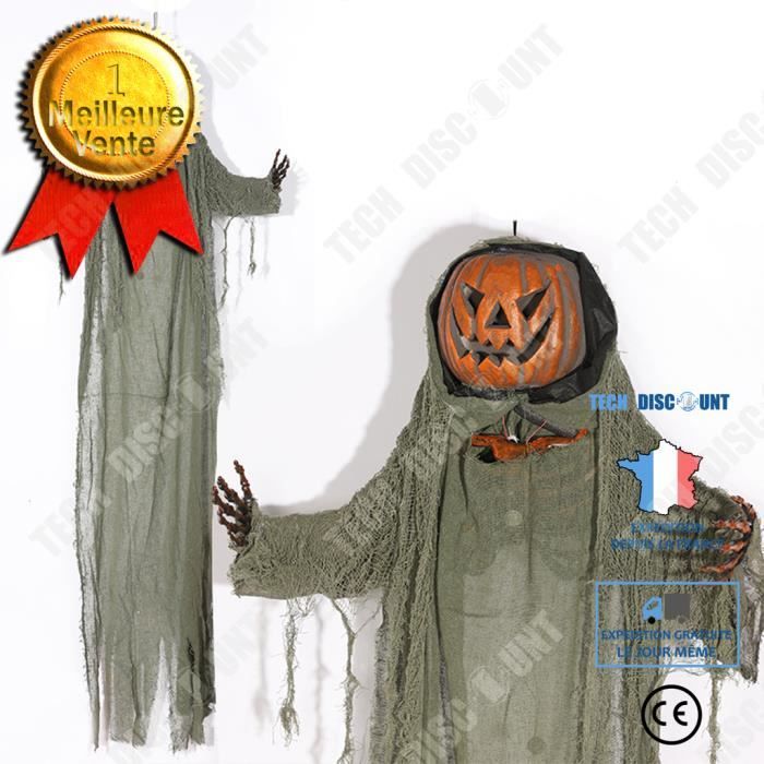 Décoration Halloween Citrouille Squelette Animée - 122x92cm, Lumière Verte Et Son - Pour Porche, Jardin, Maison Hantée