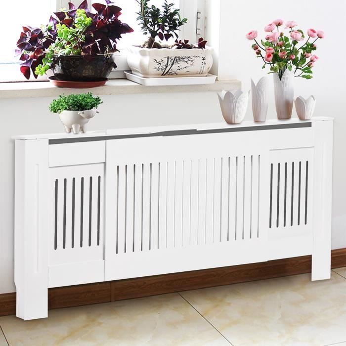 Cache Radiateur MDF Design Moderne Avec Étagère - Lattes Blanches 172x82x19cm Pour Salon Chambre Bureau