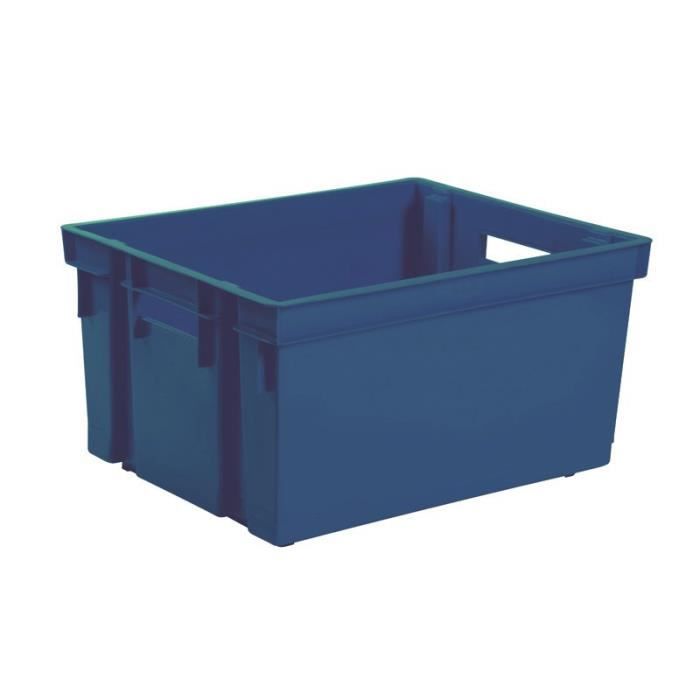 Caisse plastique Bleu gerbable volume 40 litres sans poignée 