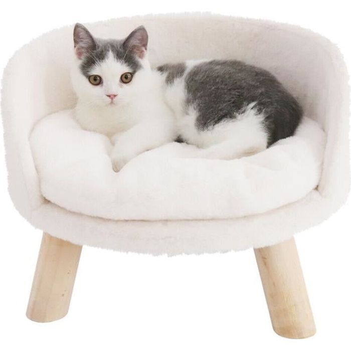 fauteuil pour chat intérieur canapé pour chien moyen taille panier chat moelleux blanc 40cm