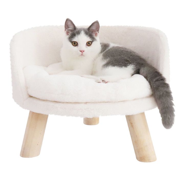 Comparer les prix de Fauteuil pour Chat Intérieur Canapé pour Chien Moyen Taille Panier Chat Moelleux Blanc 40cm