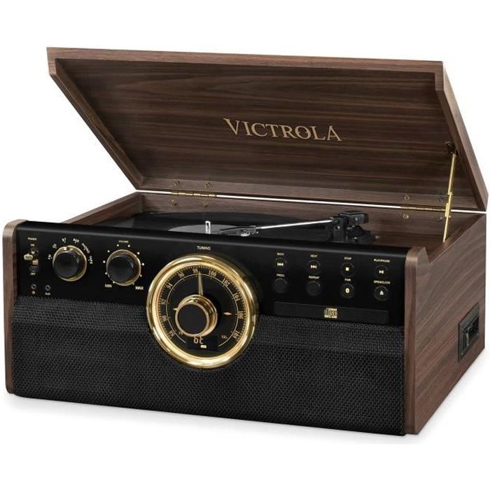 Platine Vinyle VICTROLA EMPIRE - 6 en 1 - Expresso - Radio Cassette CD Bluetooth - Noir