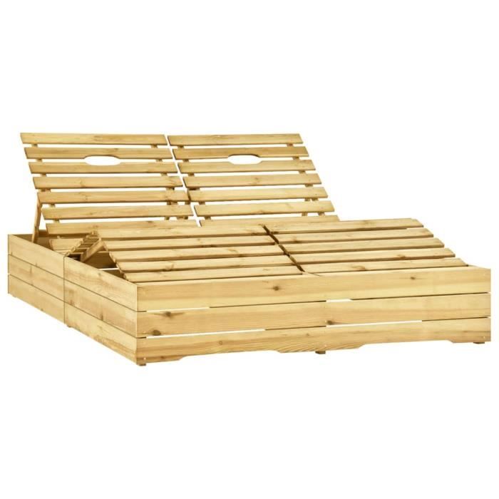 "top" bains de soleil d'extérieur jili - chaise longue double bois de pin imprégné de vert,72,6 kg