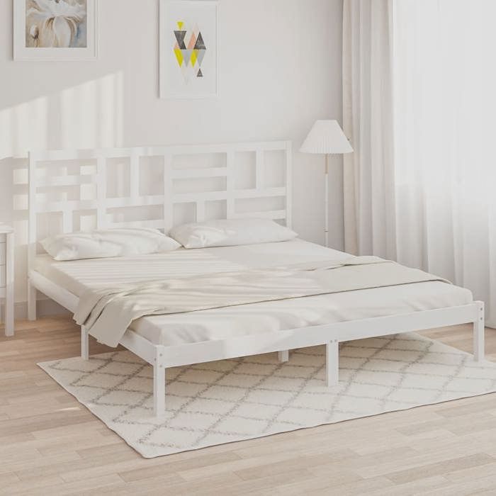 vidaXL Cadre de lit sans matelas blanc bois massif 200x200 cm 3105971