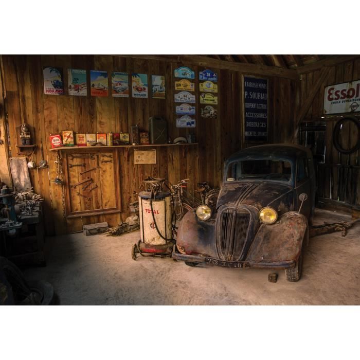Papier Peint - Old Rusted Cars 140x140cm rond - Intissé main image 0