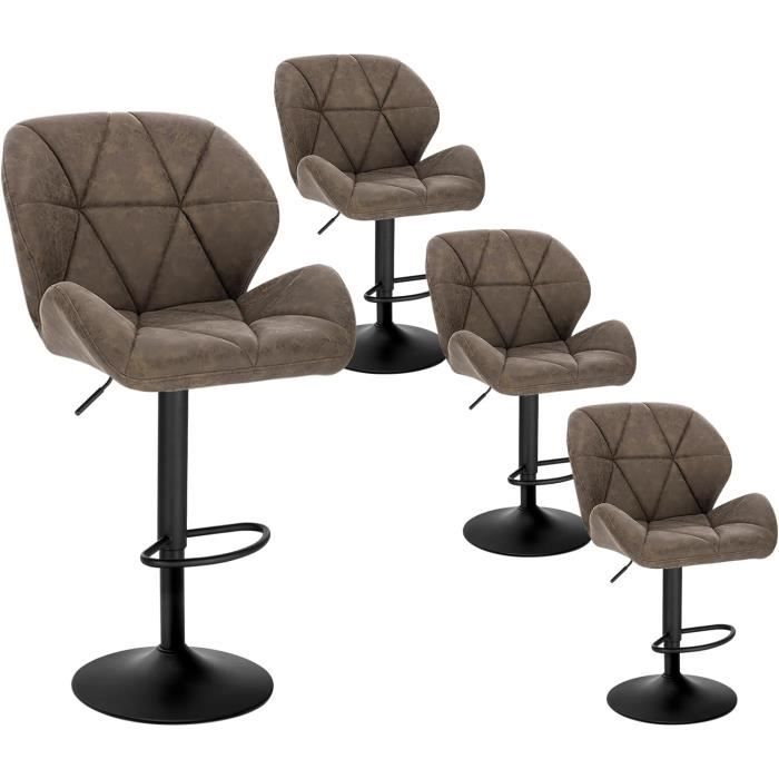 WOLTU 4 x Tabourets de Bar réglable en Hauteur Chaises de bar siège rembouré en Similicuir Pied en métal Brun Foncé