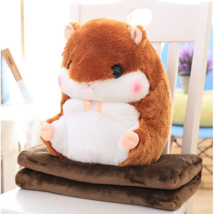 Belle peluche hamster et oreiller 2 en 1 avec une couverture polaire Super cadeau drole et doux pour enfant 50x30cm Marron Cdiscount