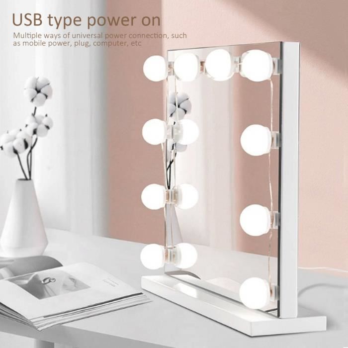 Kit de Lumière de Miroir - lampe pour miroir cosmétique lampe de coiffeuse  table 10 ampoules LED lampe de coiffeuse HB042 - Cdiscount