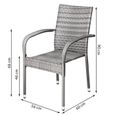 CASARIA® Ensemble de 4 chaises de jardin grises en polyrotin avec accoudoirs empilables structure en acier thermolaqué-1
