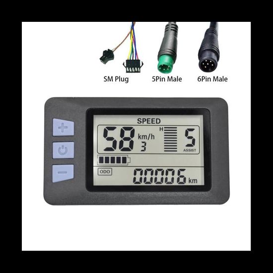 Compteur LCD Universel Pour Vélo électrique – 5 Broches, 24V 36V 48V 60V, Protocole N°2, étanche