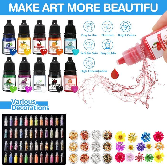 Kit Résine Époxy POWZOO 1016 Ml - Avec Pigments, Paillettes Et Accessoires Pour Art DIY Et Créations