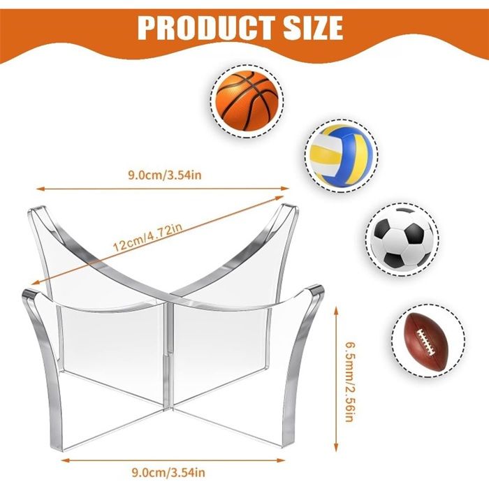 Lot De 3 Supports Acryliques Transparents Pour Ballons De Foot, Basket, Rugby, Volley – Collection Ou Autographe – 11,9 X 5,1 Cm