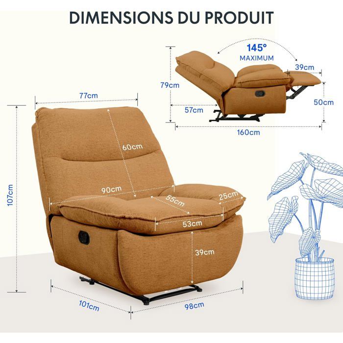 Fauteuil Relax électrique Avec Massage Et Chauffage - Inclinable 120°-150°, Rotation 360°, Poches Latérales Et Ports USB - Pour Salon Et Home Cinéma (marron) - 3
