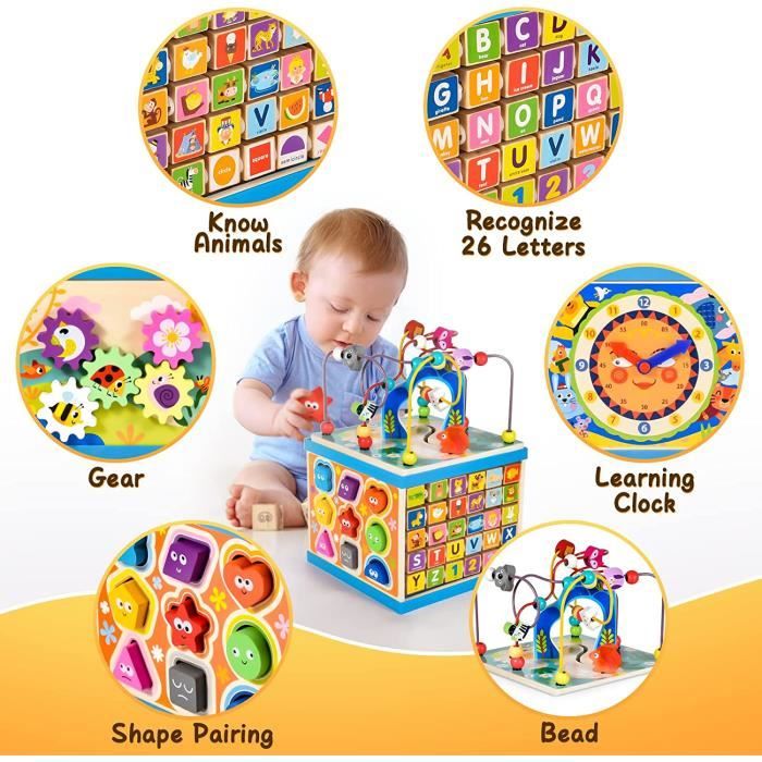 Jouet Bébé 5-en-1 Montessori 6-12 Mois - Xylophone Bois, Cubes à Empiler Et Trieur De Formes | Cadeau Éducatif Et Sensoriel