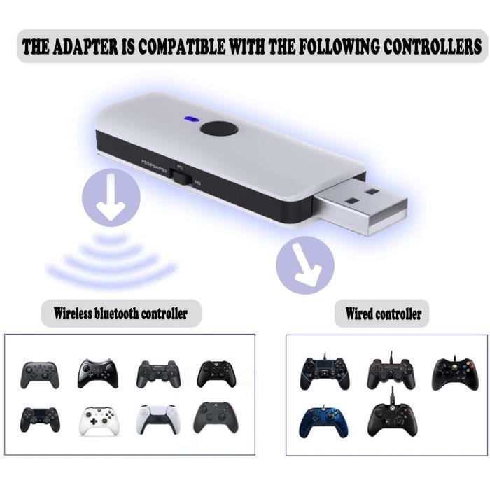 Récepteur sans fil USB compatible Bluetooth, adaptateur convertisseur,  compatible avec Nintendo Switch, PS5, PS4 Contrmatérielle, PC Steam
