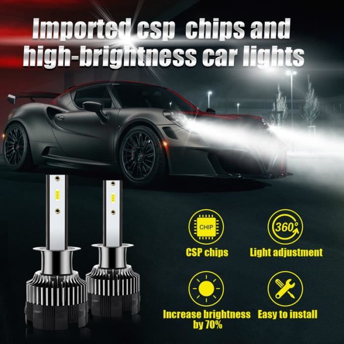 Kit AMPOULE H1 LED COB Couleur 6500K 72W AUTO MOTO 7600 Lumens 12V