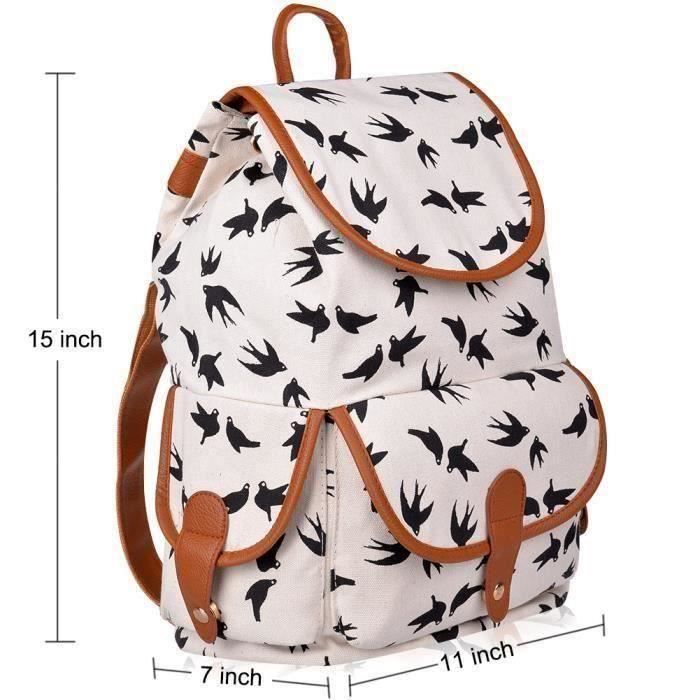 Vbiger Sac a Dos en Toile Imprime pour Filles Femmes Sac a Dos Scolaire Motifs Hirondelles Beige L70651 LIJFK37033 Cdiscount Bagagerie Maroquinerie