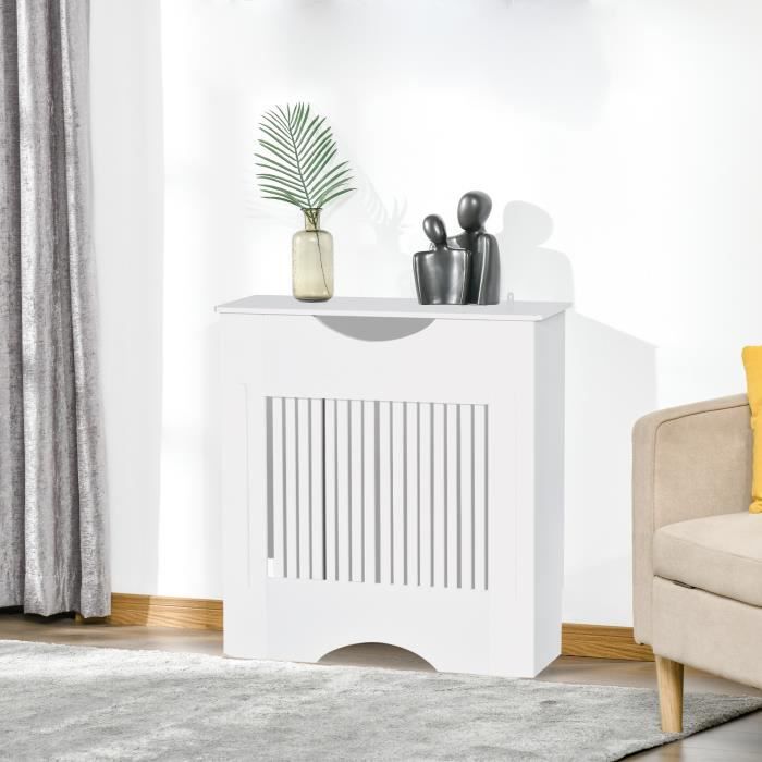 HOMCOM Cache-radiateur couverture de radiateur de chauffage en panneau MDF  structure à lattes style élégant et contemporain 112 x 19 x 81 cm  blanc