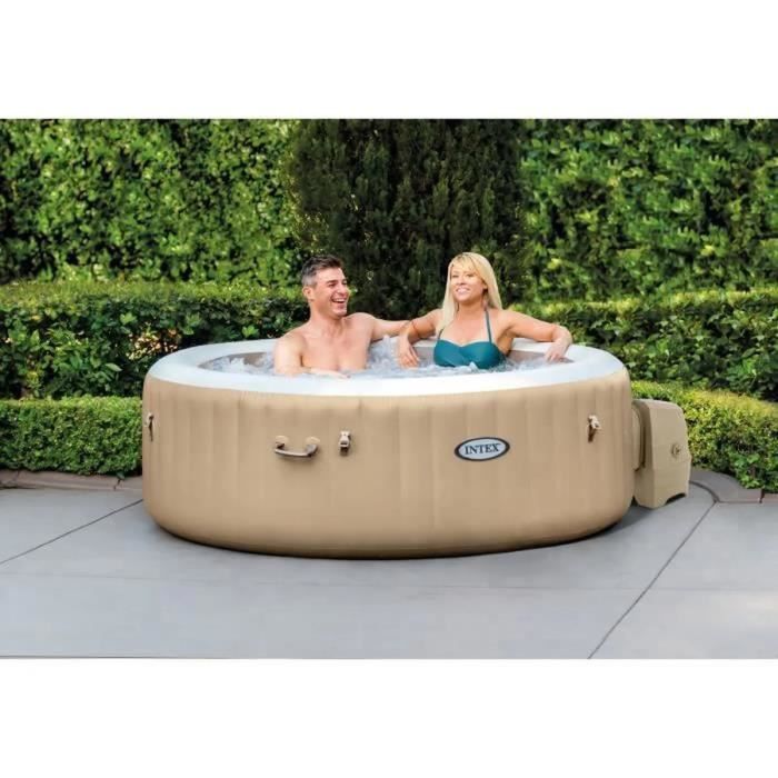 Spa Gonflable Intex Pure Spa Sahara 4 Places - 120 Diffuseurs à Bulles, Structure FiberTech, Panneau Digital - Idéal Jardin Détente (porte-verre Inclus)