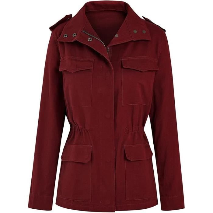 Veste Militaire Femme mi Saison Grande Taille vesteCourt veste en Coton pour PrintempsDcontract Jacket Veste DarkWine