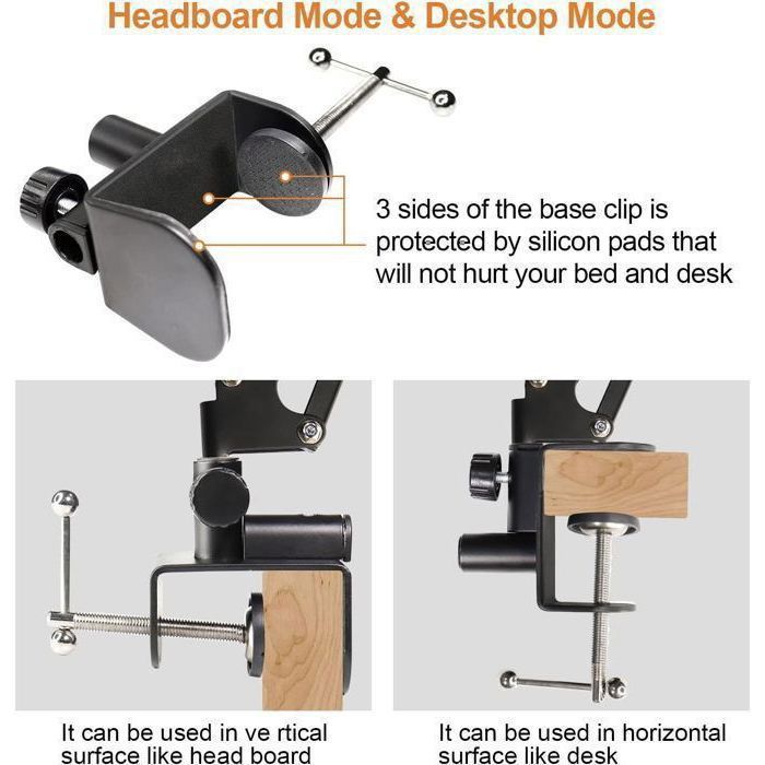 Support Tablette Réglable Bureau - Rotation 360°, Hauteur 42 Cm - Compatible 4 à 13 Pouces (iPhone, IPad, Samsung) - Noir