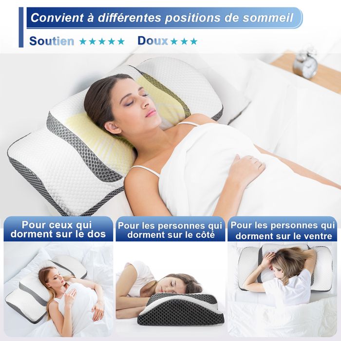 Oreiller Ergonomique Cervical DE LUXE - Mousse à Mémoire – 60x35x12 - Deux Taies d'Oreiller Oreiller Ergonomique Cervical DE LUXE - Mousse à Mémoire – 60x35x12 - Deux Taies d'Oreiller