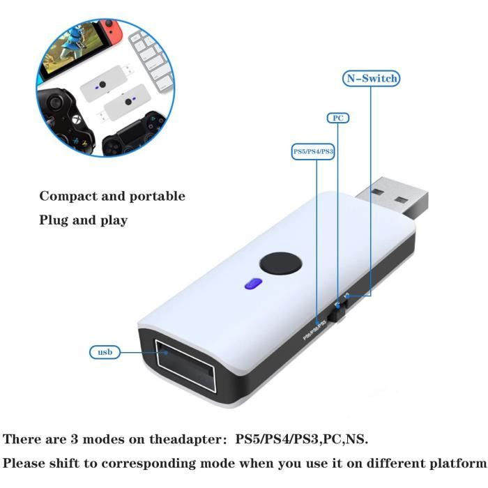PS5 Adaptateur Bluetooth sans fil Manette PS5-PS-4-PS3-PC-X-box controleur  Adaptateur pour N-Swithc PS5 Convertisseur contrôleu[334] - Cdiscount  Informatique
