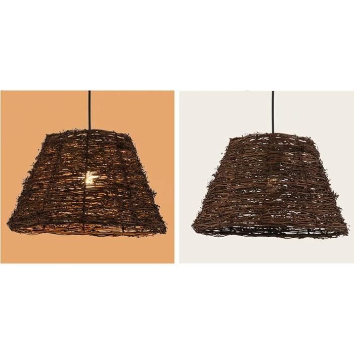 F Fityle Abat-Jour Créatif Scandi En Osier Tissé - Luminaire Pendentif Naturel Pour Teahouse, Salon Et Chambre, Brun