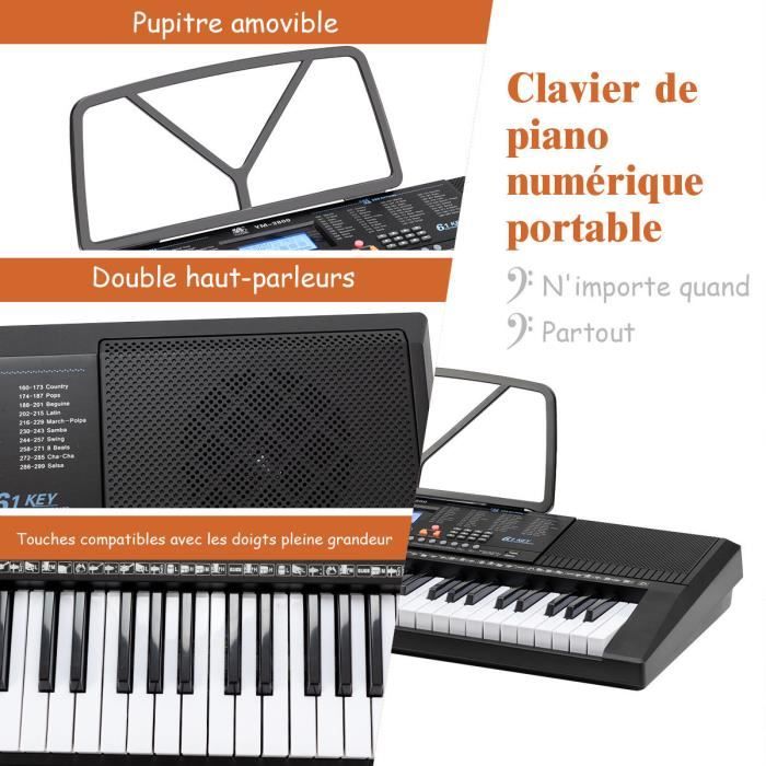 Clavier de piano 61, Clavier de piano portable avec support de musique,  Microphone, Clavier électronique de piano numérique de musique de  puissance, convient aux enfants / adultes