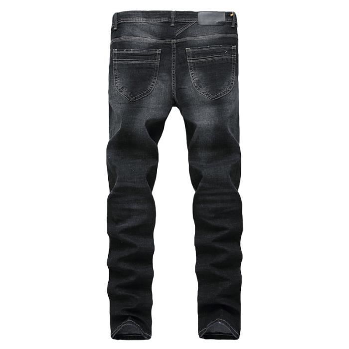 Jeans Homme troue a la mode en baggy Pantalon denim Homme slim coton Vintage Noir Bleu Cdiscount Pret a Porter