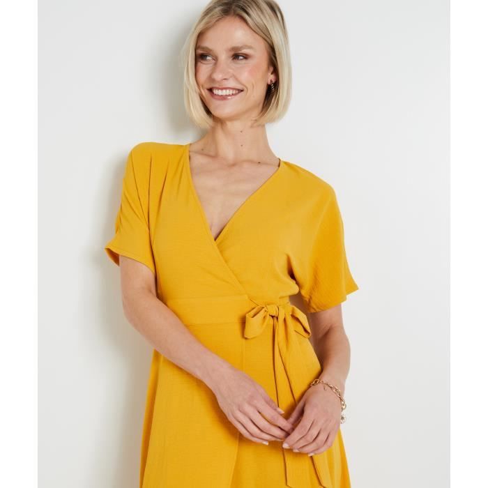 GRAIN DE MALICE Robe portefeuille mi longue femme Jaune Cdiscount Pret a Porter