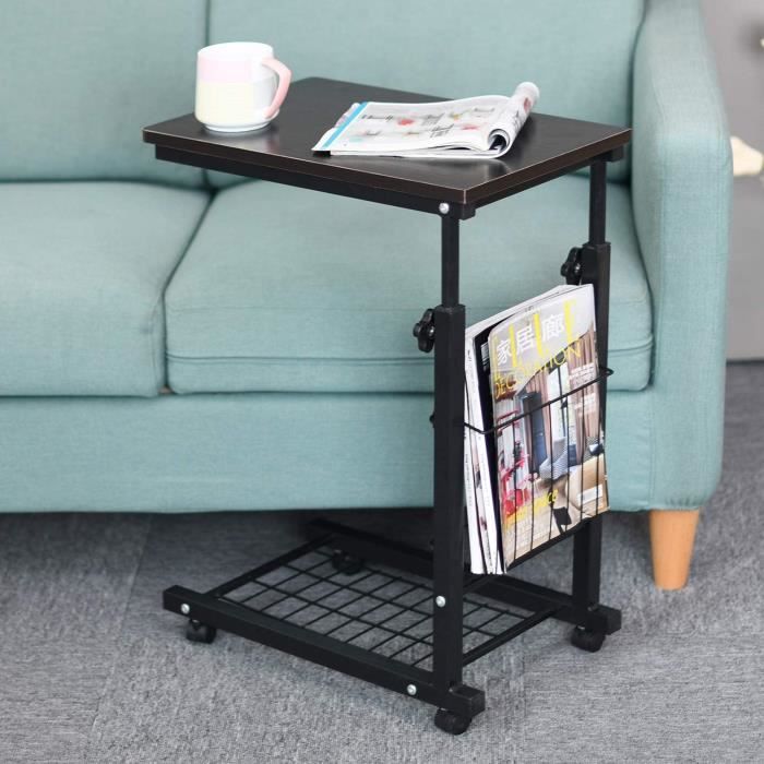 sogesfurniture Table latérale pour canapé réglable en hauteur avec support pour ordinateur portable, table d'appoint, plateau à café, chêne BHCA-103#2-OK