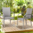 CASARIA® Ensemble de 4 chaises de jardin grises en polyrotin avec accoudoirs empilables structure en acier thermolaqué-3