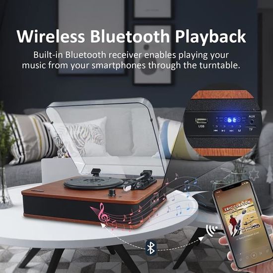 VOSTERIO Platine Vinyle Tourne Disque Bluetooth avec Haut-parleurs