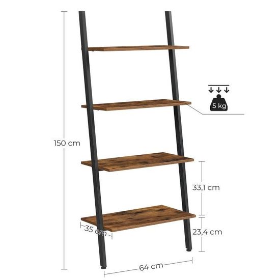 vasagle etagere murale a 4 etageres bibliotheque pour cuisine bureau fer stable incline accoudoir au mur lls43bx cdiscount maison