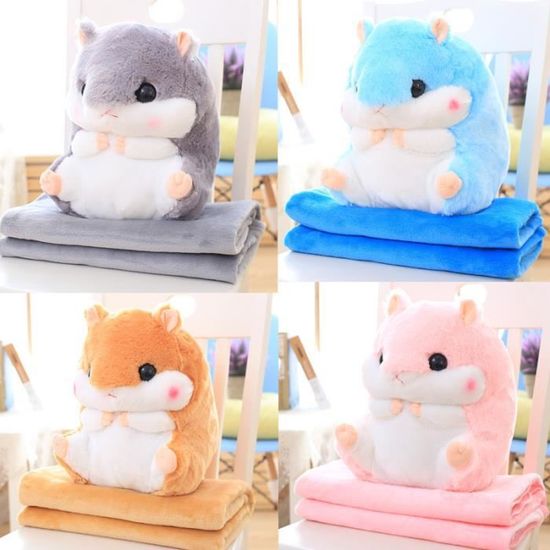 Peluche Hamster 2 En 1 - Coussin + Couverture 100x170cm | Cadeau Mignon