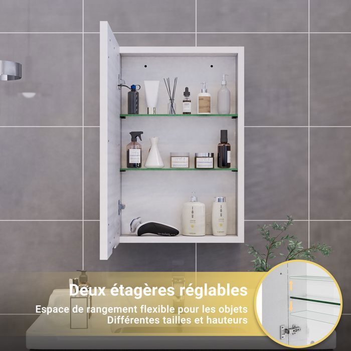Miroir LED Salle De Bain 50x70 Cm Tactile – Anti-Buée, 3 Températures Couleur, Luminosité Réglable, Installation Facile Murale