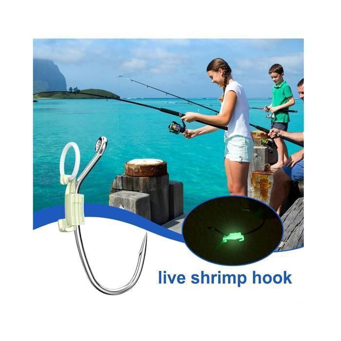 BOXOB Lot De 10 Hameçons Lumineux Pour Crevettes Vivantes – Avec Ardillon, Anti-corrosion, Pour Pêche De Nuit En Eau Salée Et Douce, Truite Et Sébaste